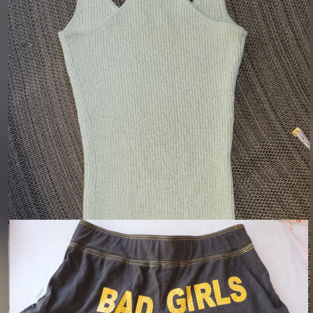 Ladies Black Shorts Gold Sparkle Tank Top Set Size Small